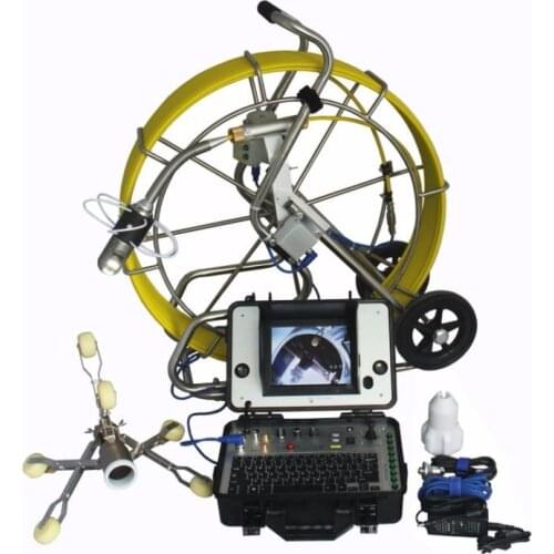 360 degree rotating pan tilt sewer pipe inspection camera with 60m cable and Dia.200mm to 500mm stainless steel skid V8-3288PT-1