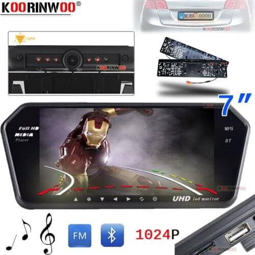 Koorinwoo Wireless European License Dynamic Trajectory Camera Rear view IR Night Vision with 7 Inch Car Monitor Mirror Bluetooth