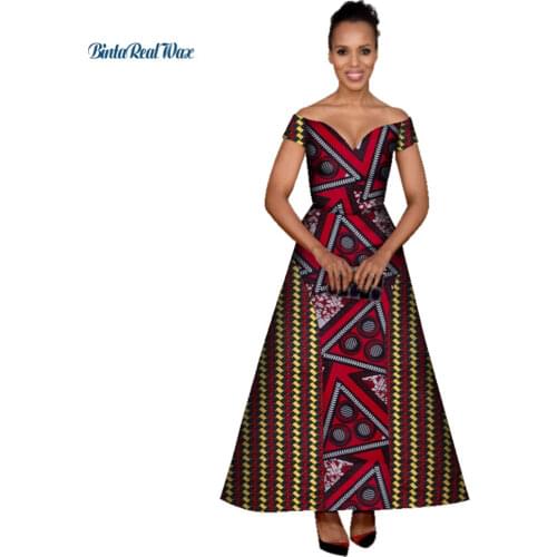 Summer African 100% Wax Cotton Print Dresses for Women Vestidos Patchwork Maxi Long Dresses Bazin Riche African Clothing WY3077