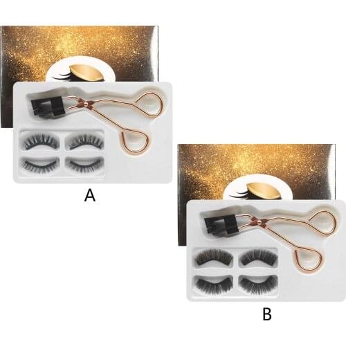 Magnetic Eyelashes Kit 2 Pairs Glue-free Reusable 3D Magnetic False Eyelashes with Lashes Applicator Tool Clip for Charming Eyes