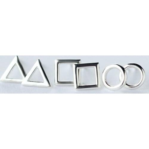 Fashion Korea Jewelry Triangle Square Round Geometric Earrings for Women Silver Simple Ear Nail