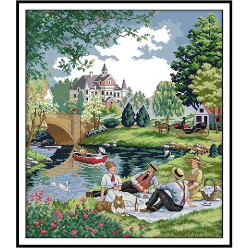 A picnic in the suburbs patterns stamped Cross Stitch Kits Embroidery kits 14CT Printed Canvas 11ct Aida Fabric DIY Needlework