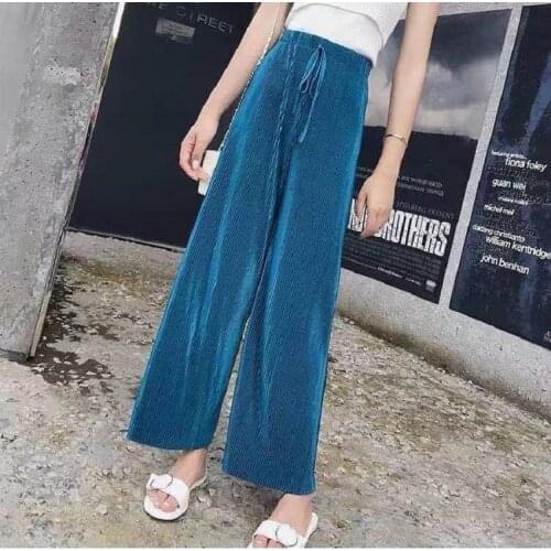 2021 New Hot Plus Size High Waist Thin Wide Leg Pants For Women Lady Summer Chiffon Casual Loose Female Trousers Comfortable 40