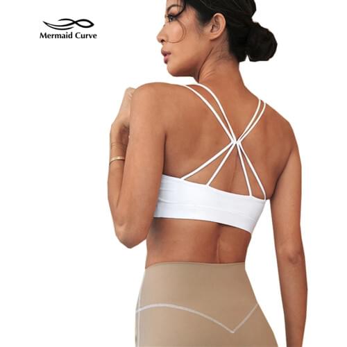 2020 New Yoga Bra Vest Women Thin Shoulder Strap Cross Shockproof Sports Bra Gathers Breasts Gather Dance Training Fitness Bra