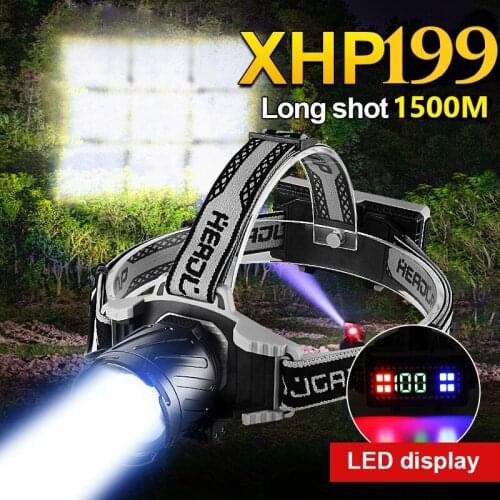 NEW XHP199 Super Bright Powerful Led Headlamp 18650 High Power Head Flashlight Used for Fishing Hunting Camping Walking Cycling