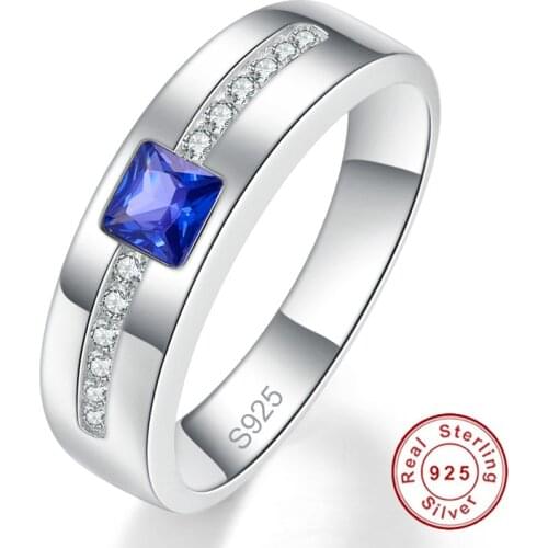 Trendy Sliver Rings S925 Sterling Sliver White CZ Sapphire Engagement Wedding Ring Fine Jewelry Gift