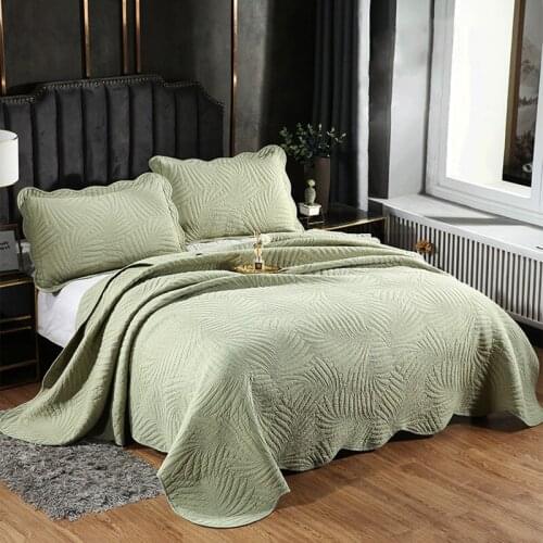 Solid Color Bedspreads Quilt Set 3PCS Cotton Quilts for Bed Embroidered Bed Cover Pillowcase King Queen Twin Summer Coverlet