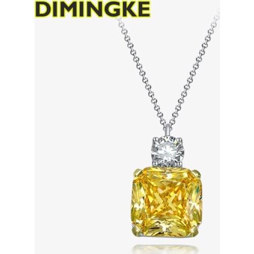DIMINGKE 15*15MM Yellow High Carbon Diamond Necklace 100%-S925 Sterling Silver Jewelry Party Birthday Gift Wholesale