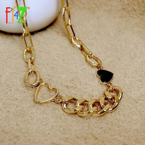F.J4Z Hot Trend Heart Pendant Necklace for Women Golden Mixed Curb Chain False Collar Necklace Fashionable Jewelry Dropship