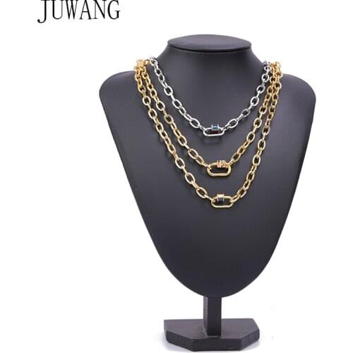JUWANG O-chain Pendant Necklaces For Woman Man Fashion DIY Jewelry Punk Style Oval Clasp Hooks Chokers Necklace Party Decoration