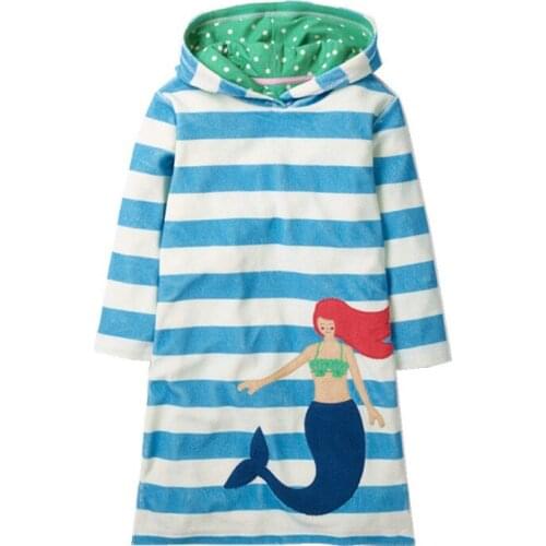 CENKIBEYRA Princess Stripe Girls Dresses With Hooded Long Sleeve Baby Cotton Clothes Animals Applique Fashion Girls Dress