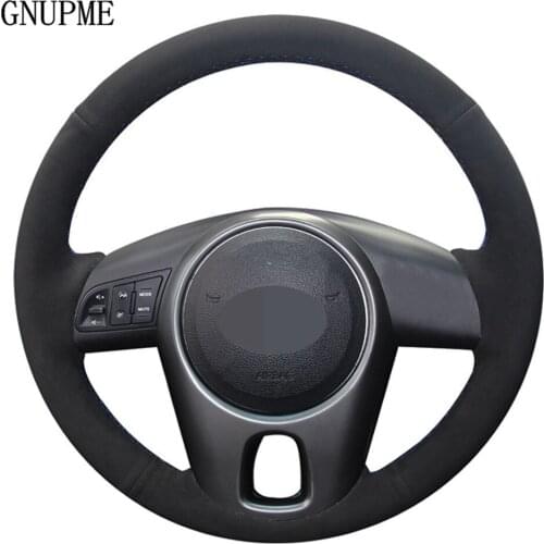 Hand-stitched DIY Black Genuine Leather Suede Car Steering Wheel Cover For Kia Forte 2009-2014 Soul 2010-2013 Rio 2009-2011