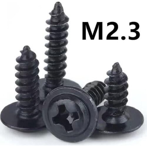 500PCS M2.3x4/5/6/8/10/12mm Round Head Carbon Steel PWA Screws Self-tapping Screws Black Padded