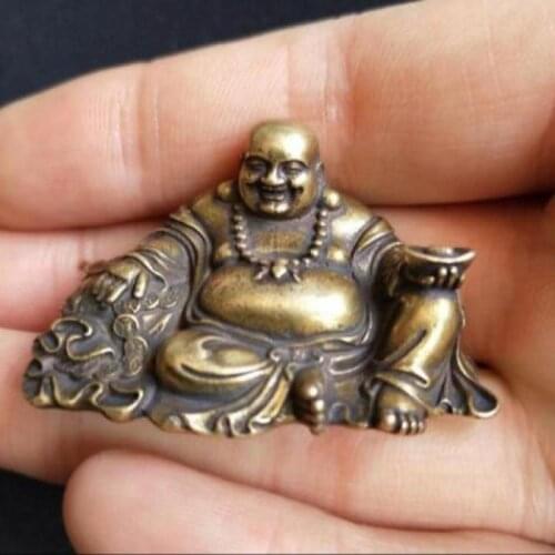 Collectable Chinese Pure Brass Carved Maitreya Buddha Exquisite Small Statues