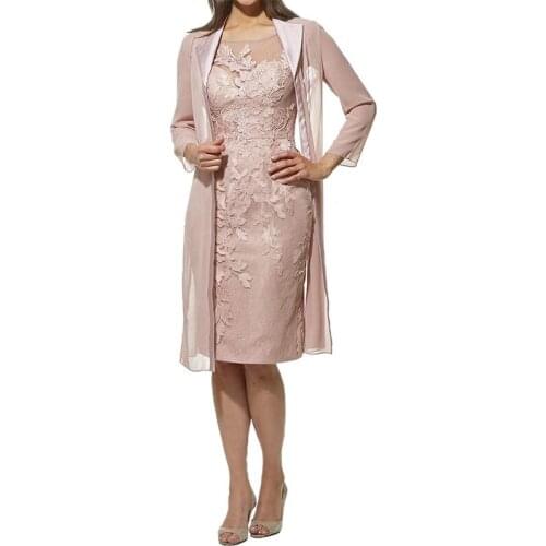 Chiffon Jacket Mother of The Dresses Plus Size Tea Length Two Pieces with Jacket Elegant Mother Knee-length Dress 2020