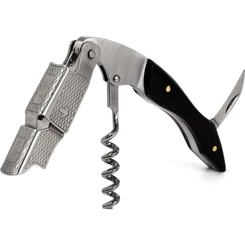 Wine Bottle Cap Opener Corkscrew Stainless Steel Metal With Handle Ebonywood Waiters Corkscrew Professional Cork Screw All in 1