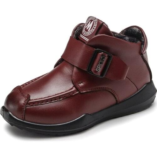 SKOEX Kids Genuine leather Boots Children Botas Boys Waterproof Plush Snow Boots Toddler Sneakers Boots