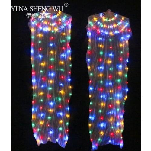 Belly Dance LED Silk Fans 180x90cm Stage Performance Props Unisex Mixed Color Rainbow LED Dance Fans 300pcs LED Beads 1pc/1pair