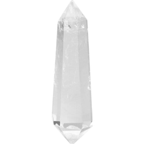 TUMBEELLUWA Natural Rock Quartz/Amethyst Double Terminated Wand,6 Facet Hexagonal Prism Crystal Point Figurine