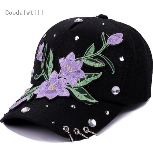 Russian Style Floral Baseball Cap Women Unisex Black White Cotton Snapback Cap With 3D Embroidery Flower Dad Hat Camouflage