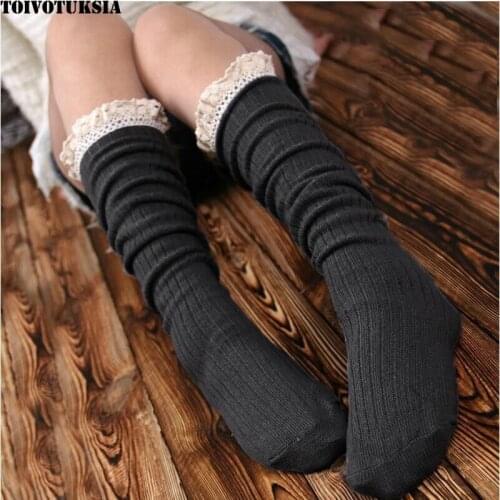 TOIVOTUKSIA Boot Socks with Double Cylinder 80% Cotton Calcetines Lote Below Knee High Socks for Women