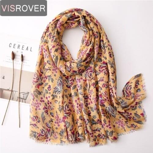 VISROVER Summer Scarf For Women Girl Viscose Yellow Floral Scarf Lady Tropical Print Scarf Beach Scarfs Sun Protection Shawl