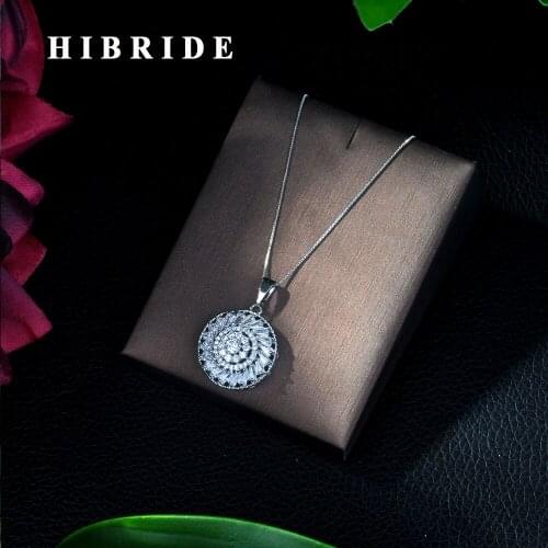 Hibride Fashion Clear Round Drop Zircon Pendant Necklace Shiny Crystal Bridal Wedding Jewelry For Women Girl Party Gifts P06