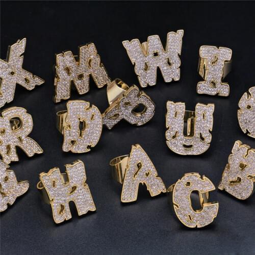 Lucky Sonny Custom Letter Rings Hip Ho Jewelry 26 A-Z Initials Rings Bling Jewelry Ring Bijoux Iced CZ Out Anillo Anel LSR08