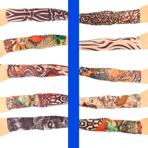 10 Colors Cool Superfine Fiber Elastic Fake Tattoo Sleeve Arm Stockings Temporary Tattoos Body Art Skins Sun Protective