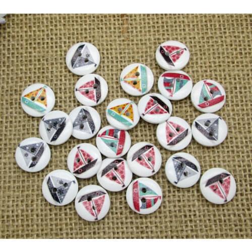 100pcs 15mm Mixed Round Sailboat Wooden Buttons For Clothes Crafts Sewing Decorative Needlework Scrapbooking DIY Accessories
