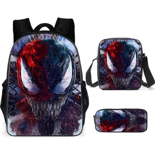16 inch Venom 3D Printing Satchel Laptop Rucksack Backpack Student School Shoulder Bag Pencil Bag Teenager Travel