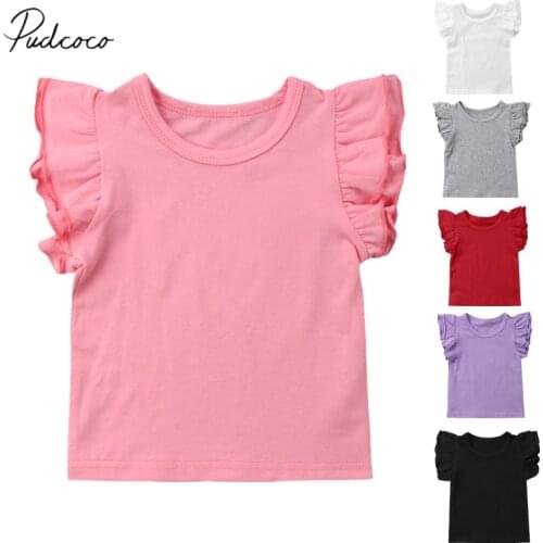 2019 Baby Summer Clothing Toddler Baby Girls Boy Flying Sleeves Tops Shirts Outfits Kid Solid Clothes Tee 0-4T