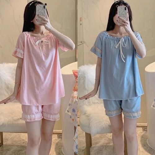 2021 New Summer Short Sleeve Cotton Shorts Pajama Sets for Women Korean Sleepwear Suit Pyjama Homewear Pijama Mujer Home Clothes