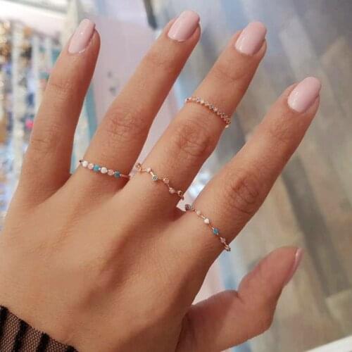4 Pcs/Set Vintage Colorful Crystal Stone Finger Rings Set Women Midi Kunckle New Fashion Party Wedding Jewelry Wholesale