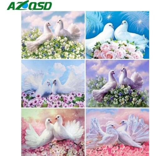 AZQSD Diamond Painting Pigeon Flower Cross Stitch Kits 5D Diamond Embroidery Animal Mosaic Rhinestones Handicraft Home Decor
