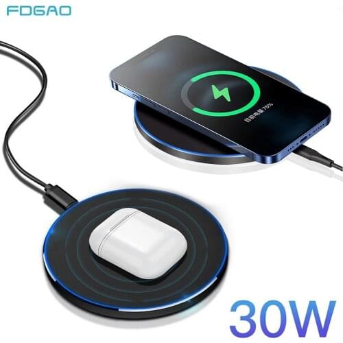 30W Qi Wireless Charger Station For iPhone 12 11 XS XR X 8 Airpods Pro Induction Fast Charging Pad for Samsung S21 S20 S10 S9