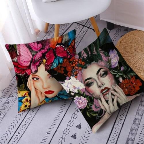 Fuwatacchi Decorative Linen Cushion Cover Home Decor Abstract Oil Painting Visual Impact Fall Throw Pillowcase Sofa Pillow Cover