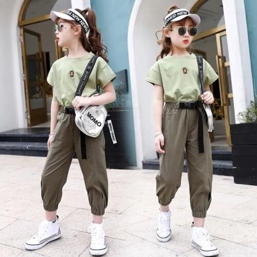 Kids Summer Clothes Set for Girl ArmyGreen T Shirt And Pant Short Children Outfits 6 8 10 12 Years Girls Clothing Suits