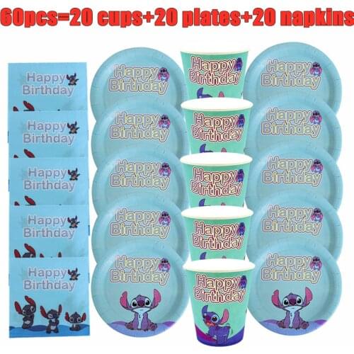 Disney Stitch Design Birthday Party Decorations Napkins Paper Cups Plates Boys Girls Baby Shower Disposable Tableware Supplies