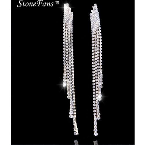 StoneFans Elegant Charm Earrings For Women With Water Drop Simple Long Austrian Crystal Dangle Wedding Earrings Rhinestone Za