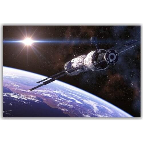 HT135 Spectacular Universe Earth And Moon Space Station Astronaut Silk Fabric Poster Art Decor Indoor Painting Gift