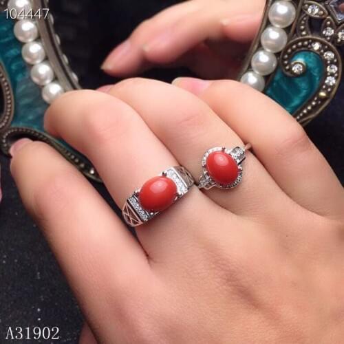 KJJEAXCMY Fine jewelry 925 sterling silver inlaid natural red coral gemstones for men and women couples ring support test