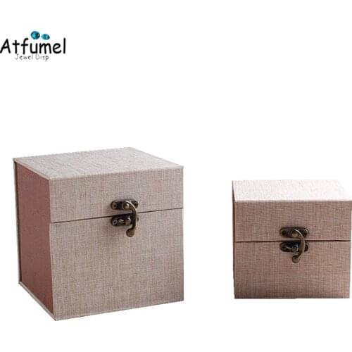 Quality Square Linen Jewelry Storage Box Soft Inner Pad Ceramic Cup Craft Diamond Necklace Organizer Gift Box Case