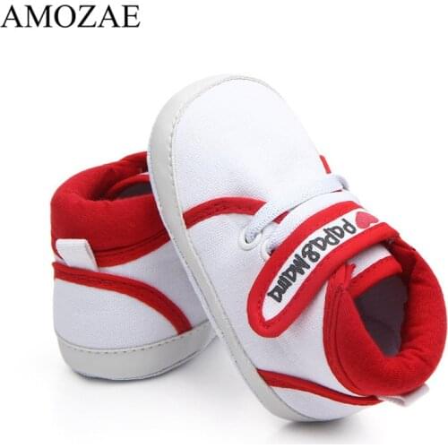 Newborn Baby Shoes Unisex First Walker Print I love Mom Baby Infant Toddler Kids Baby Boys Girls Soft Sole Canvas Sneaker