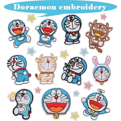 Japanese Anime Embroidery Cloth Stickers Doraemon Embroidered Patches Logo Cartoon Cat Iron on Patch Kids School Bag Decoration