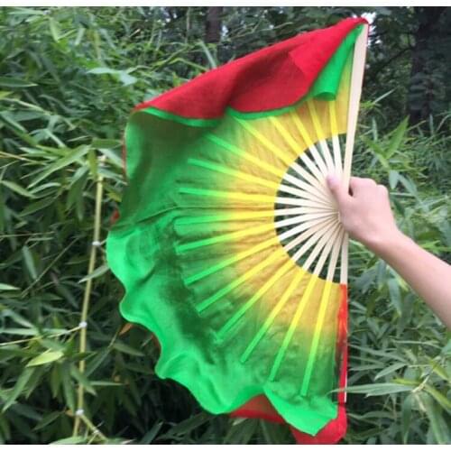 Chinese Starched Short Silk Dance Flutter Fan 30cm (12") Bamboo+10 cm (4") Half Circle Silk Over Kids Adults Size Free Shipping