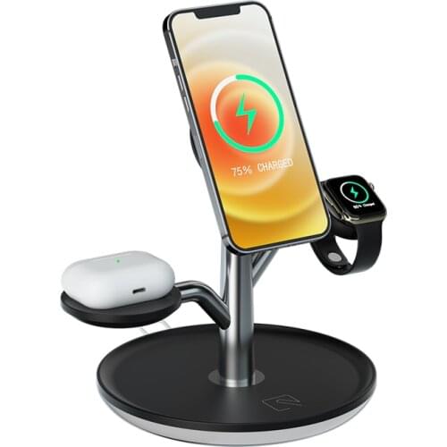 15W 3 in 1 Magnetic Fast Wireless Charger For Magsafe Iphone 11 12 Mini Pro MAX For Apple Watch AirPods Por LED Lamp Tree