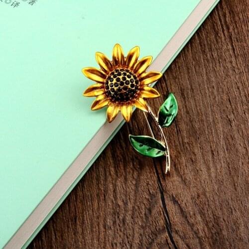 Fashion Women Sunflower Brooches Van Gogh sunflower Green Paint Rhinestones Crystal Wedding Brooch Pin Jewelry Accessorise