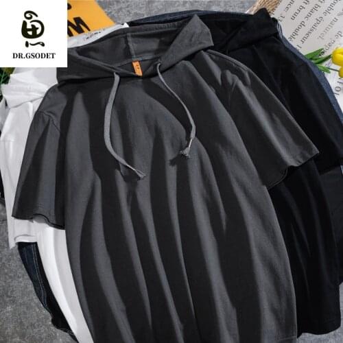 GSODET MensT-Shirt Simple Plain Casual Hooded Korean Short-Sleeved Couple Clothes Loose and Versatile Men and Women Tops