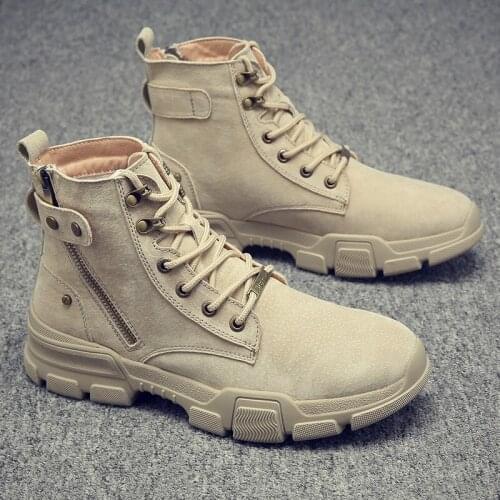 Mens Leather Boots Autumn Winter British Breathable Working Boots Clothes Leather Boots High Top Retro Trendy Shoes